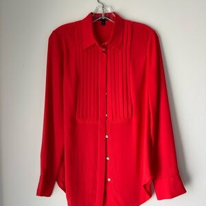 J. Crew Vibrant Red Silk Pleated Blouse